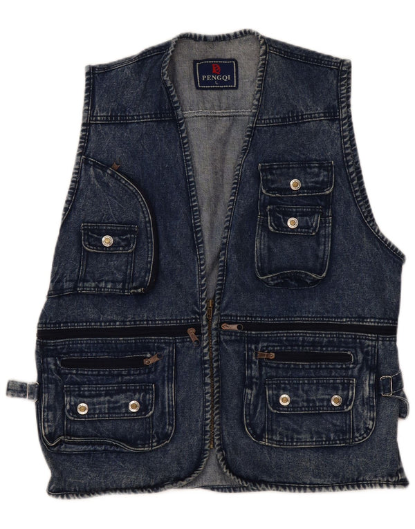 Vintage Herre Denim Utility Gilet UK 40 Large Blue Cotton
