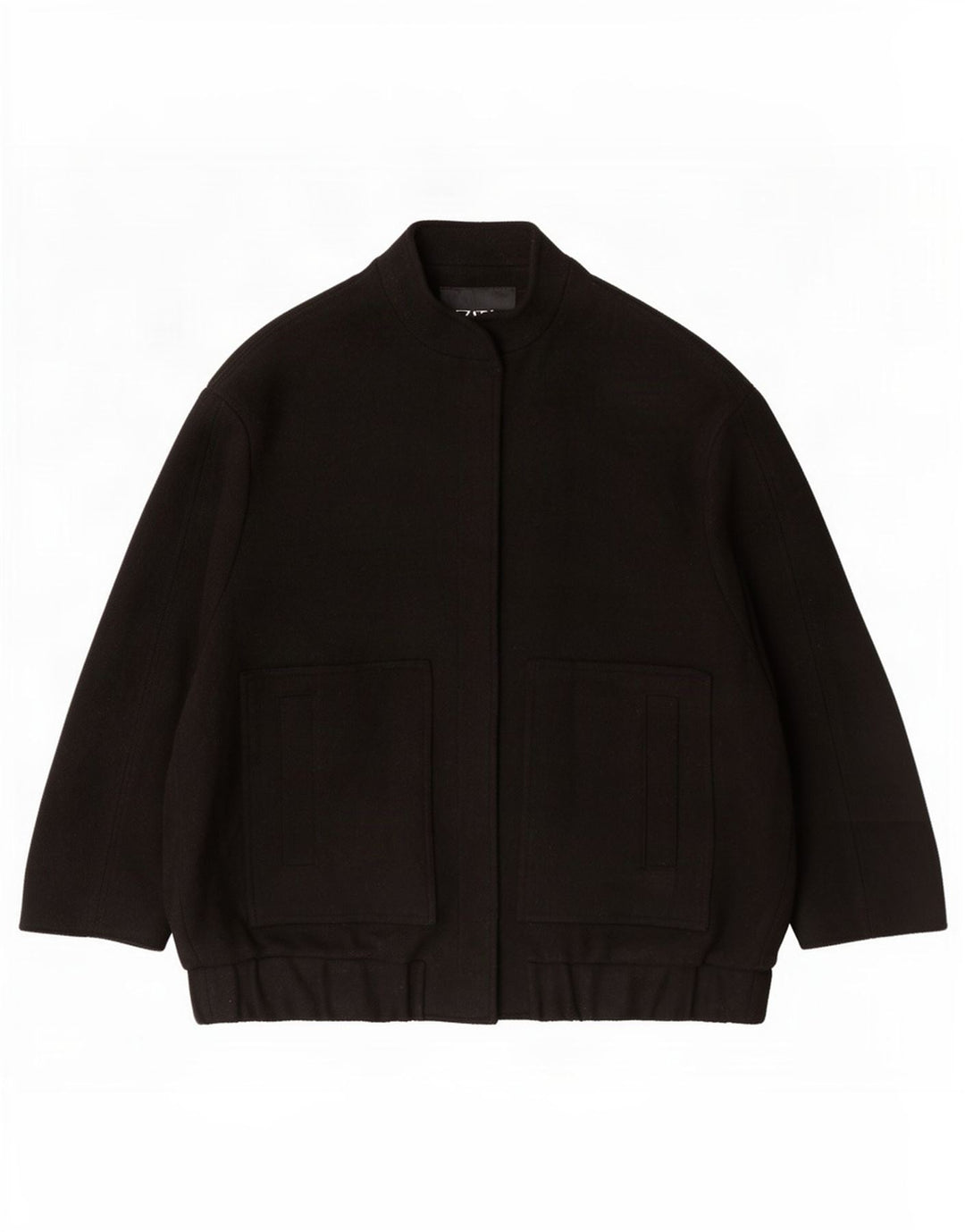 Zara Dame Oversized Bomber Jacket UK 10 Small Black Wool