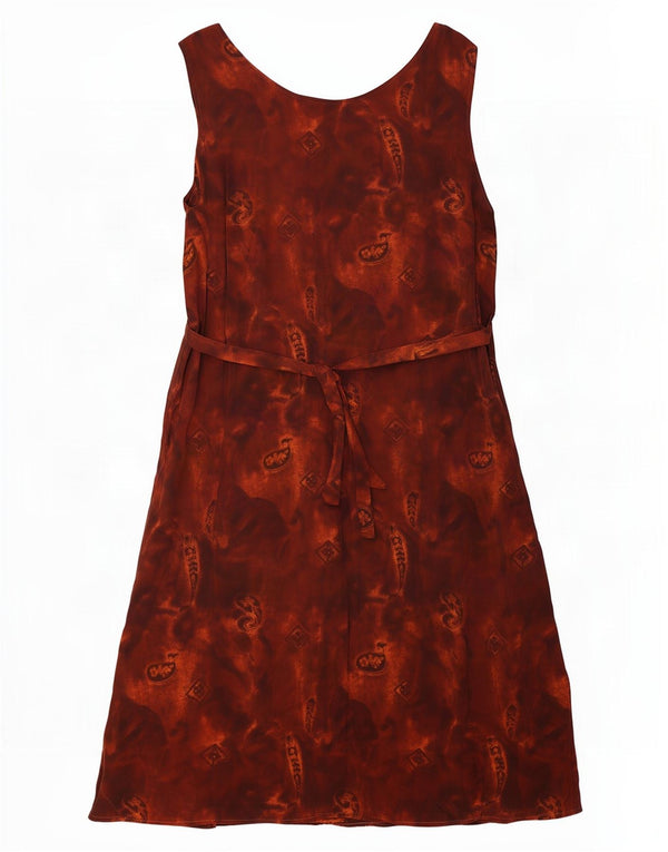 Vintage dame ærmeløs skjortekjole UK 16 Large Brown Paisley