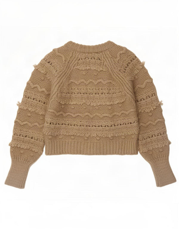 Zara Womens Crop Crew Neck Jumper Sweater UK 10 Small Beige Acryl