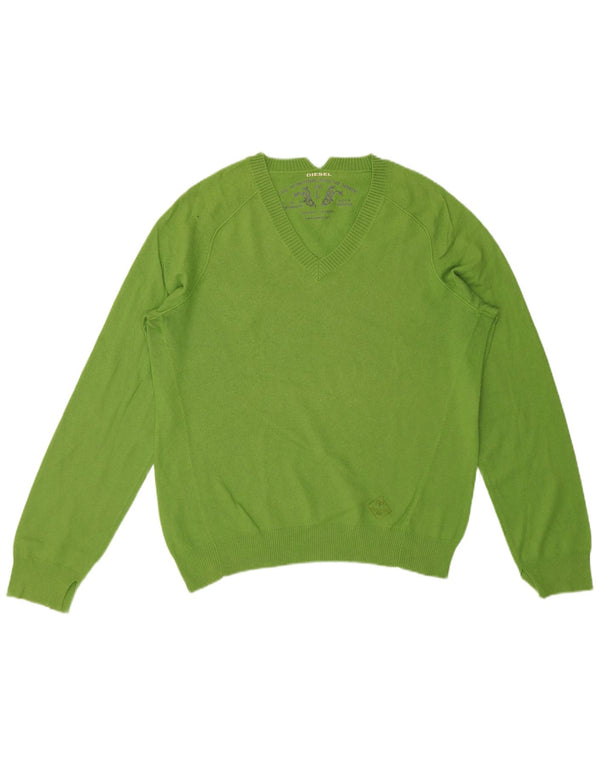 Diesel Herre V-hals sweater Stor grøn bomuld