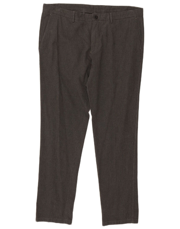 Massimo Dutti Mens Slim Fit Chino Trousers EU 48 XL W38 L32 Grey Check