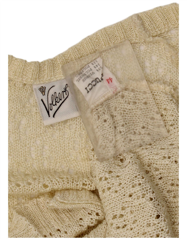 Vintage dame cardigan sweater med 3/4 ærmer IT 44 Medium Beige Viscose