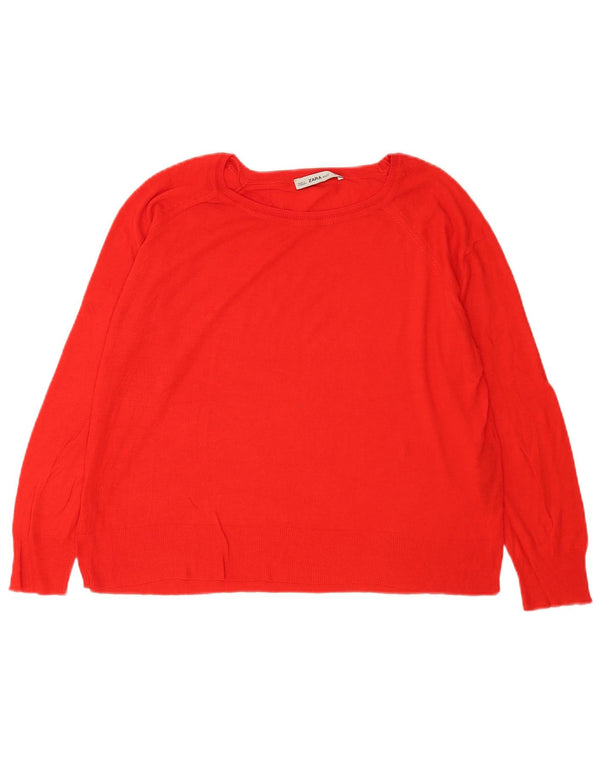 Zara Dame Boat Neck Jumper Sweater UK 16 Large Orange Viscose