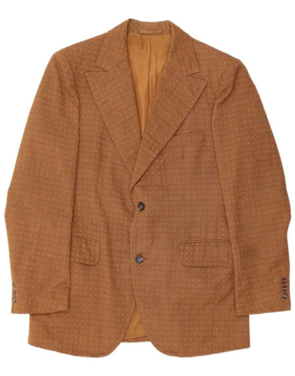 Varteks Mens 2 Button Blazer Jacket IT 48 Medium Brown Geometric Wool