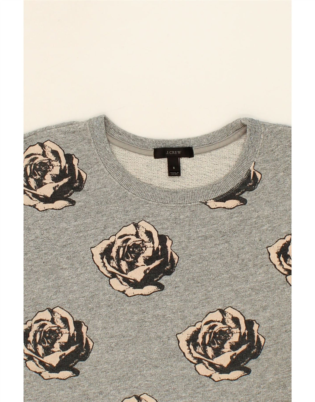J. CREW Womens Oversized Sweatshirt Jumper UK 10 Small Grey Floral Cotton Vintage J. Crew and Second-Hand J. Crew from Messina Hembry 