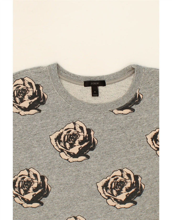 J. CREW Womens Oversized Sweatshirt Jumper UK 10 Small Grey Floral Cotton Vintage J. Crew and Second-Hand J. Crew from Messina Hembry 
