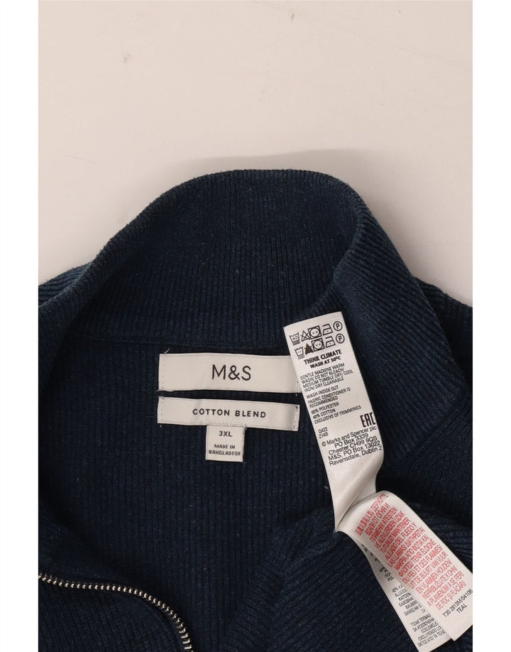 Marks & Spencer Herre Zip Neck Jumper Sweater 3XL Navy Blue Polyester
