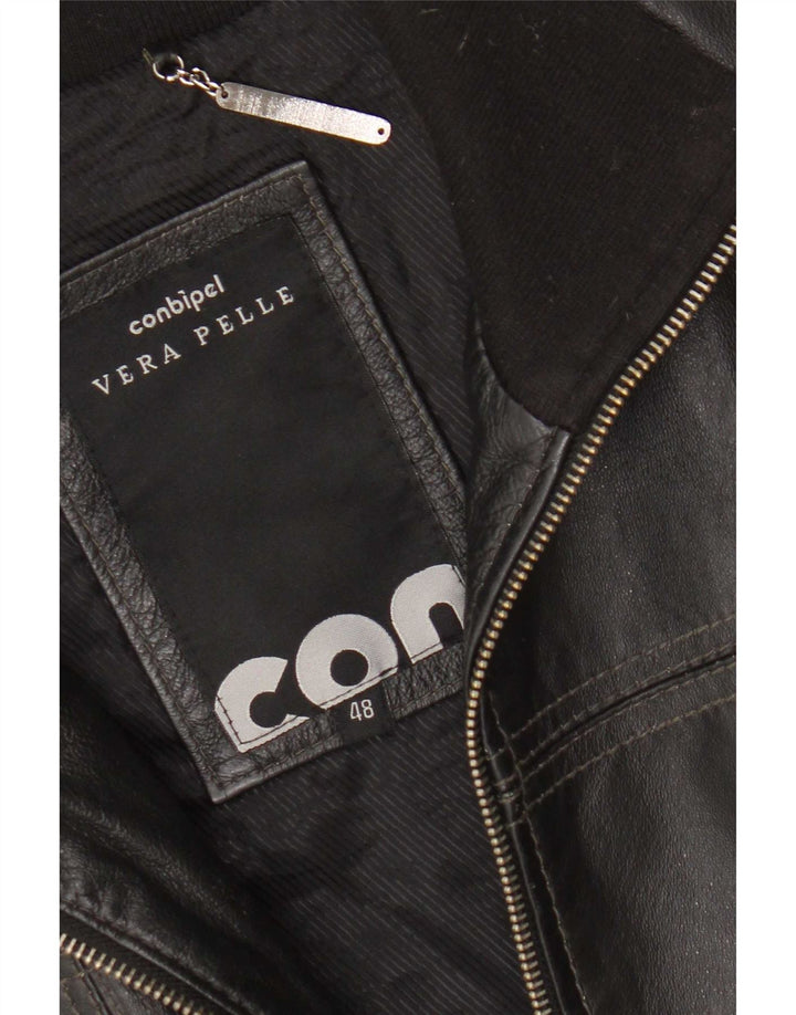Conbipel Womens Bomber Læderjakke IT 48 XL Sort Colourblock