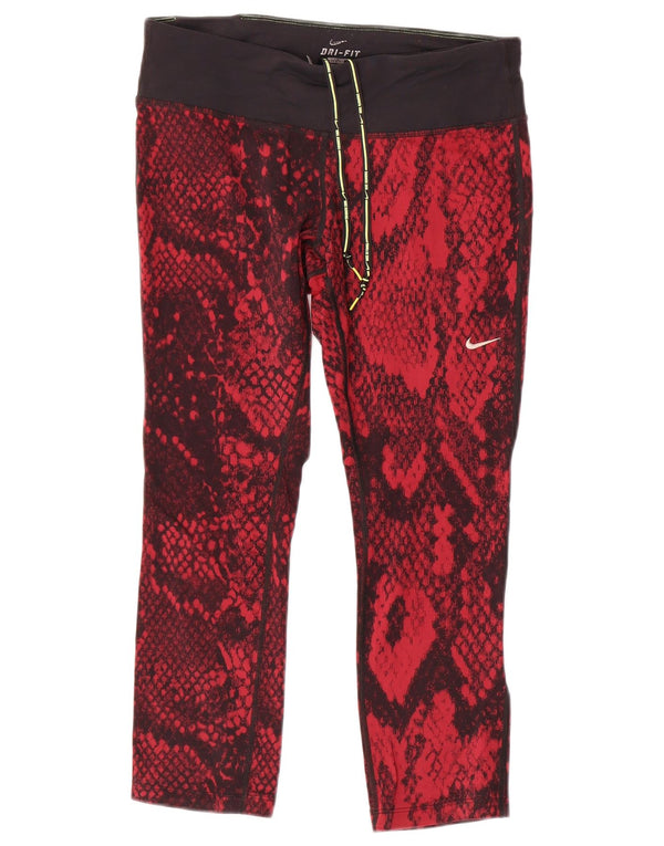 Nike Dame Dri Fit Crop Leggings UK 14 Medium Red Animal Print Nylon