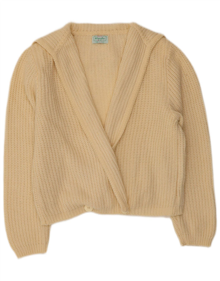 BENETTON Dame Crop Cardigan Sweater IT 46 Large Off White Uld