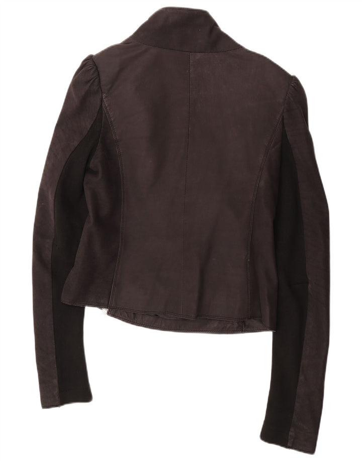 All Saints Dame Læder Racer Jakke UK 12 Medium Sort Læder