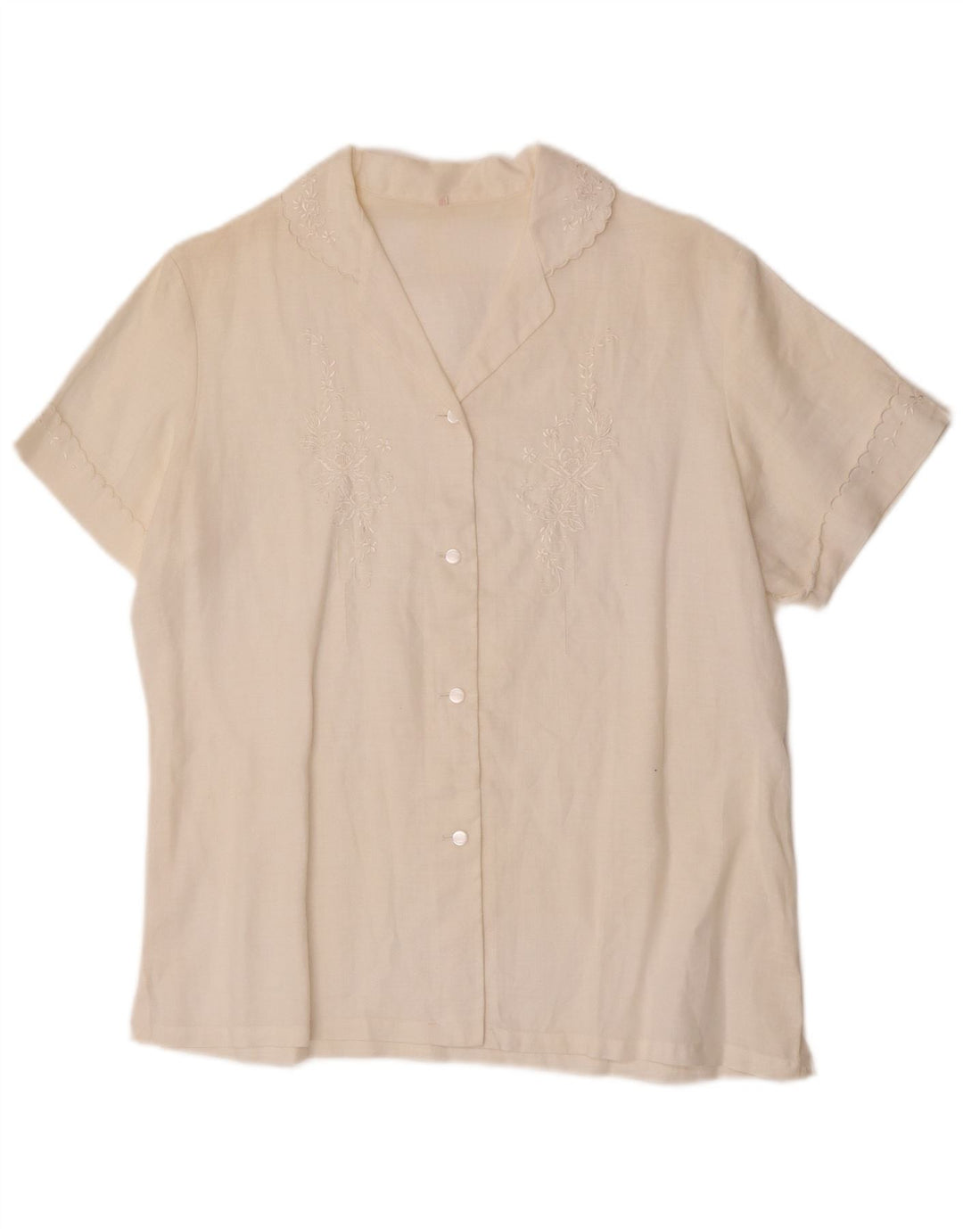 Vintage kvinders kortærmet skjortebluse EU 38 Medium Off White