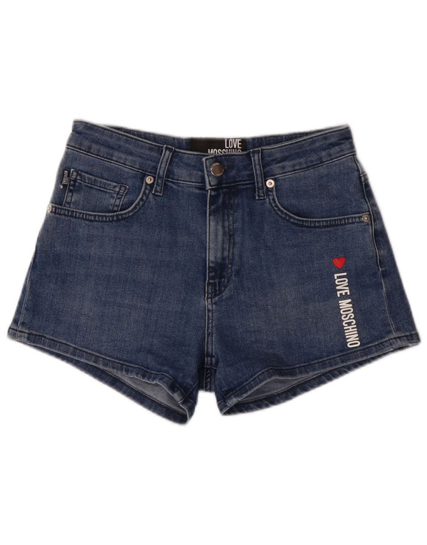 Moschino Womens Graphic Denim Shorts W28 Medium Blue Cotton