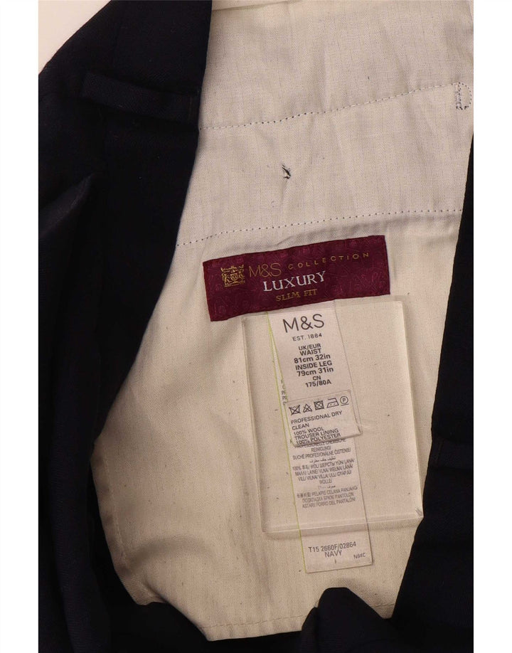 Marks & Spencer Herre Slim Fit Suit Bukser W32 L31 Marineblå Uld