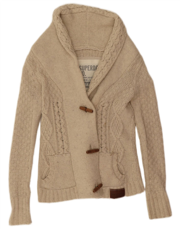 Superdry Dame Cardigan Sweater UK 10 Small Beige Uld