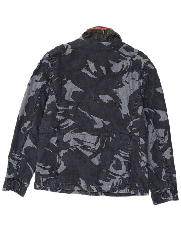SUPERDRY Military Jacket til mænd UK 40 Large Navy Blue Camouflage Cotton