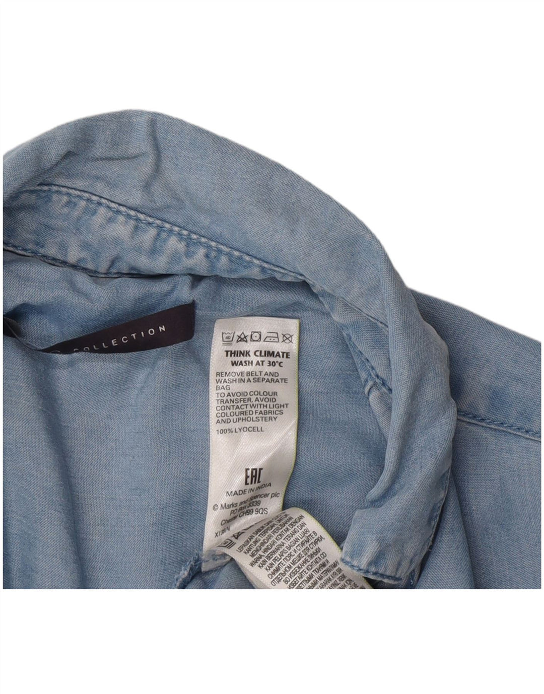 Marks & Spencer Kvinders Oversized Kortærmet Skjortekjole UK 8 Small Blue