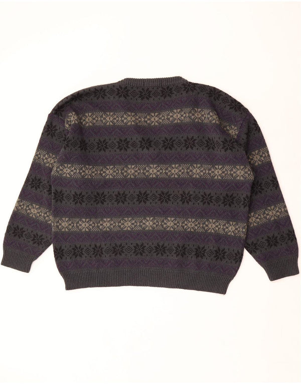 GALA Dame Oversized V-hals sweater UK 16 Large Purple Fair Isle