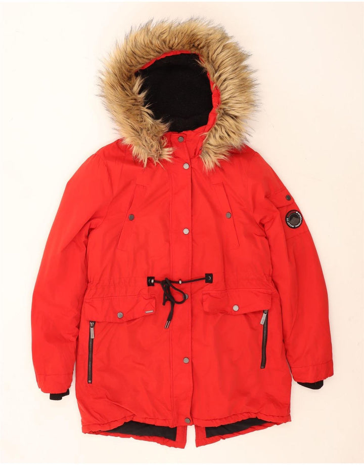 Superdry Parkajakke med hætte til kvinder UK 14 Stor rød polyester