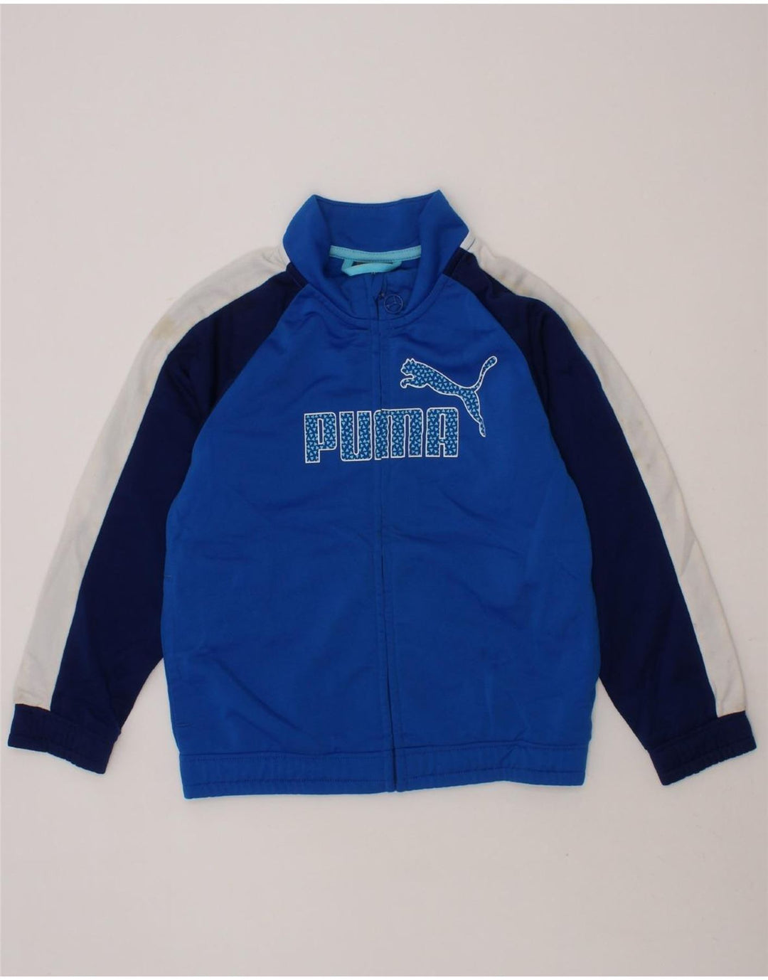 PUMA Boys Graphic Tracksuit Top Jacket 3-4 Years Blue Colourblock Vintage Puma and Second-Hand Puma from Messina Hembry 