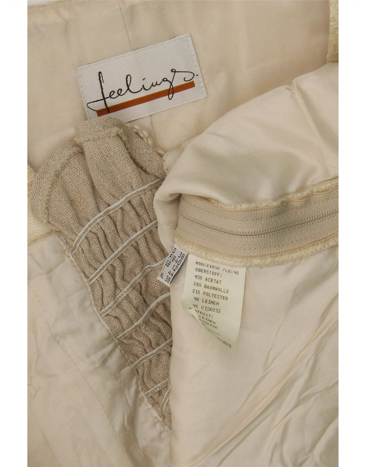 Vintage Dame Crop Top UK 12 Medium Beige Stribet Acetat
