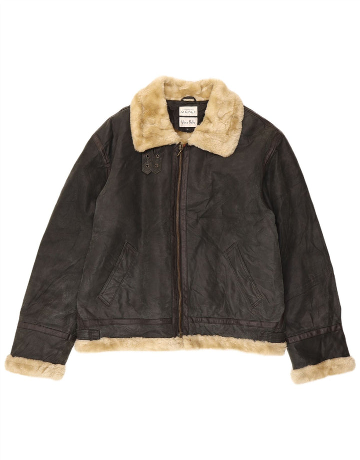 Quebec Herre Shearling Jacket UK 42 XL sort læder
