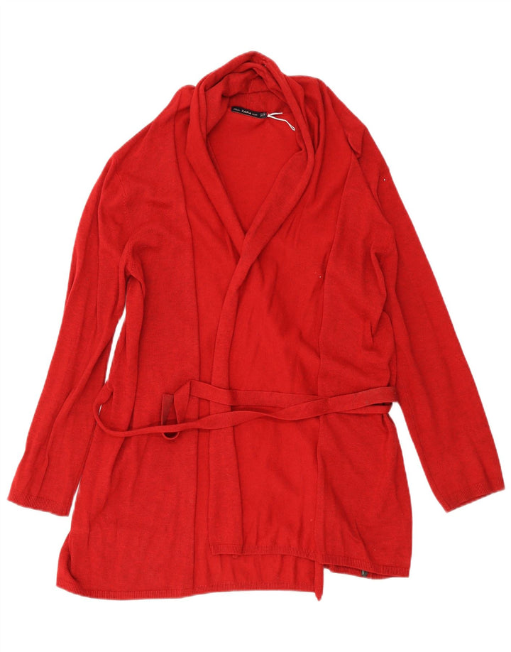 Zara Dame Cardigan Sweater UK 12 Medium Rød Viscose