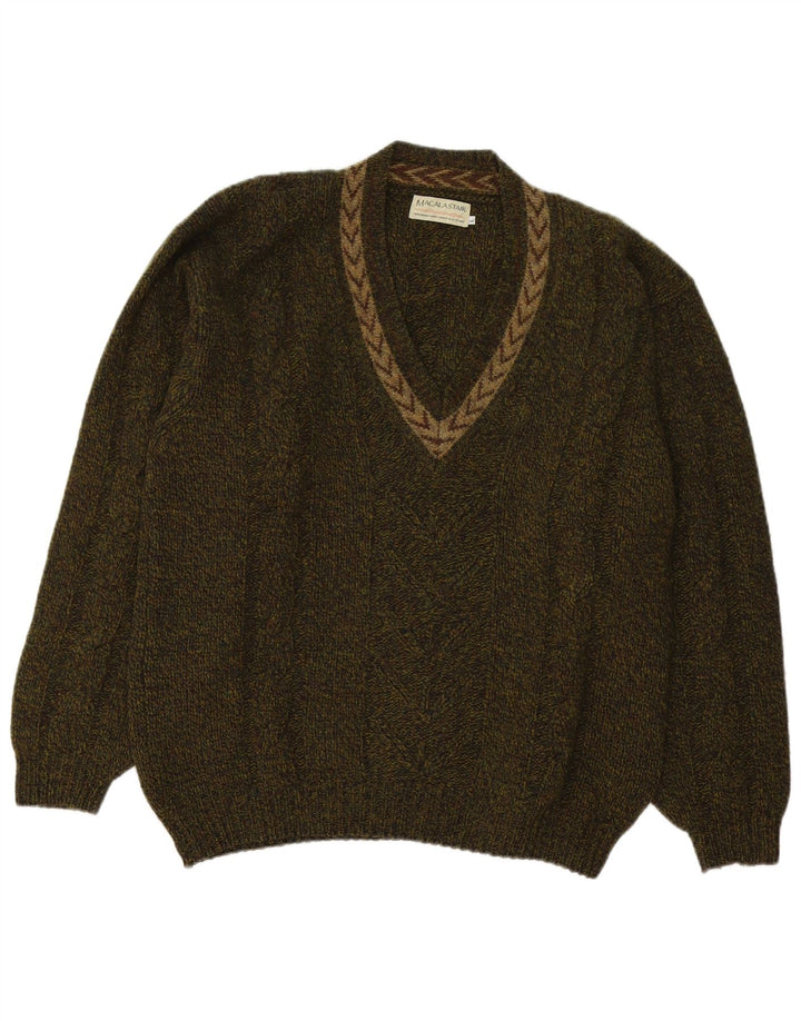 Macalastair Herre V-hals sweater Stor Khaki Geometrisk Uld