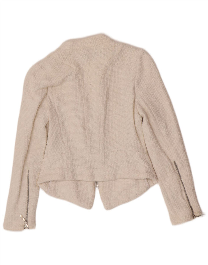 Zara Dame Crop Blazer Jacket UK 8 Small White Bomuld