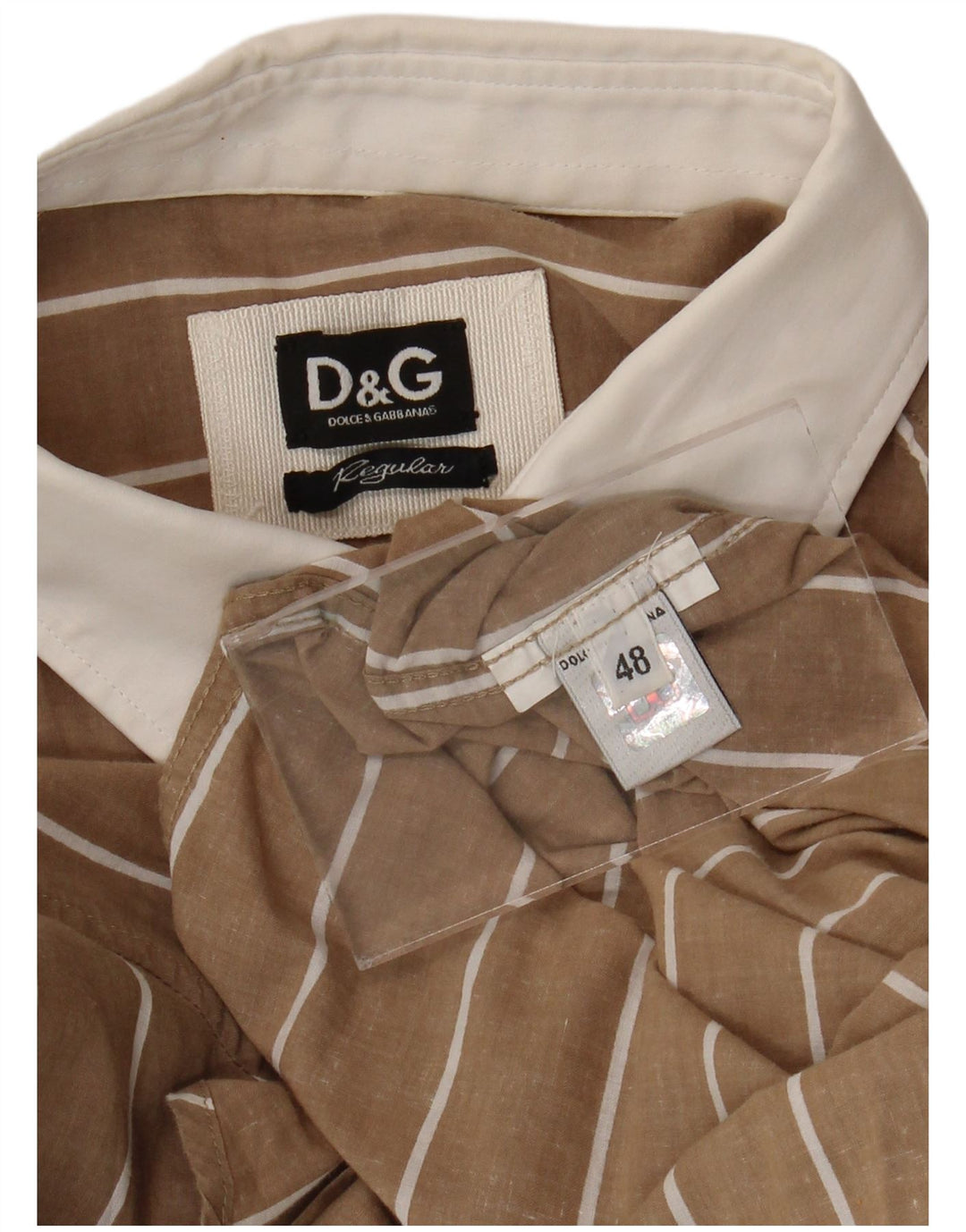 Dolce & Gabbana Herre Regular Fit Skjorte IT 48 Medium Brun Nålestribe