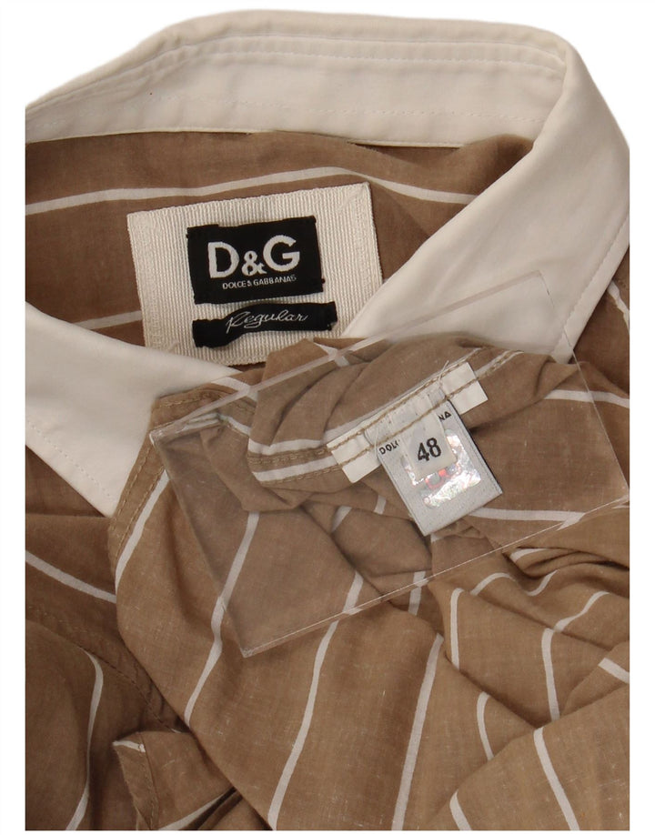 Dolce & Gabbana Herre Regular Fit Skjorte IT 48 Medium Brun Nålestribe