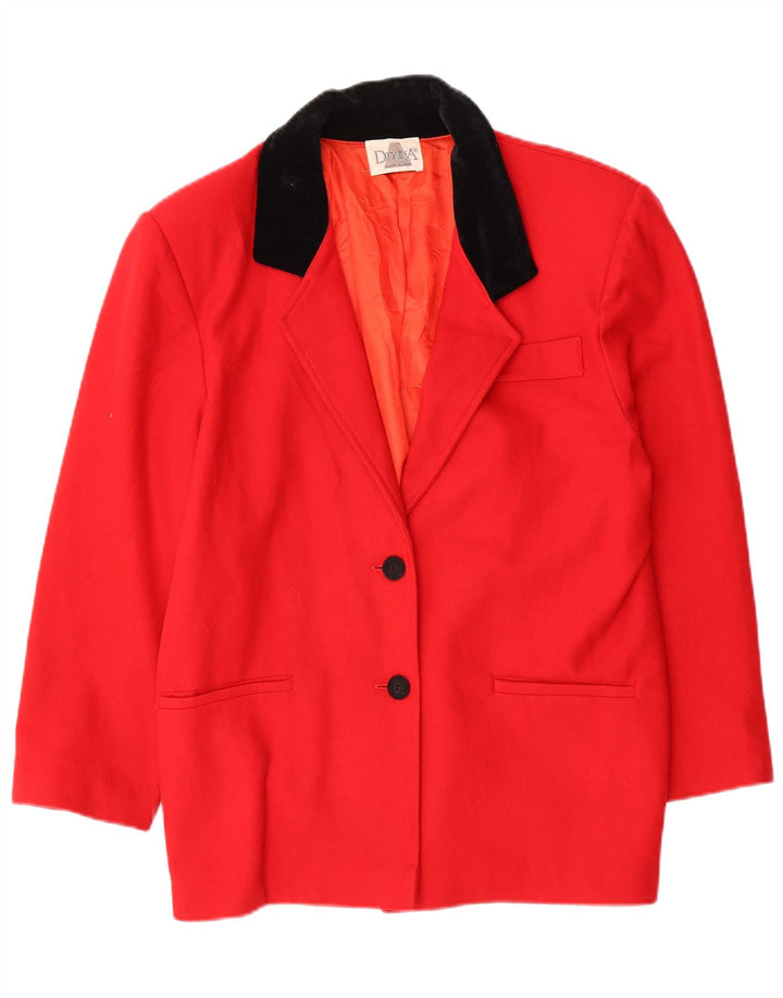 DIVINA Womens 2 Button Blazer Jacket UK 14 Large Red Colourblock Wool