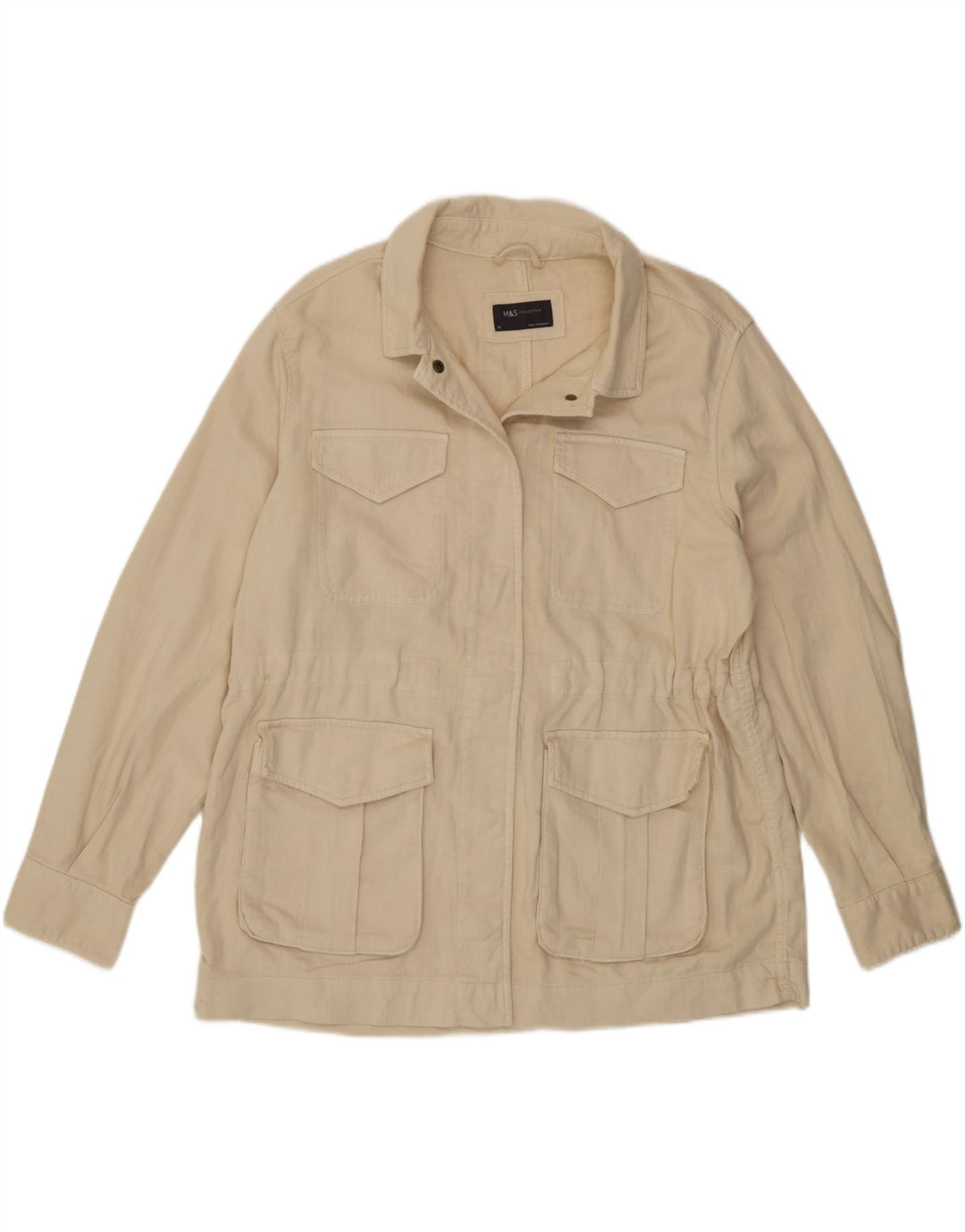 Marks & Spencer Kvinder Utility Jacket UK 14 Stor Beige Bomuld