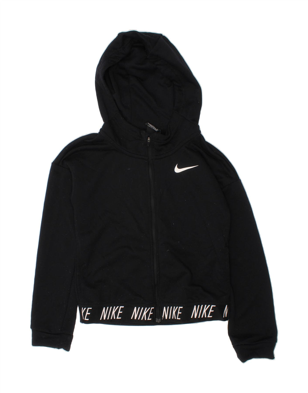 NIKE Boys Dri Fit Graphic Zip Hoodie Sweater 10-11 Years Medium Black Vintage Nike and Second-Hand Nike from Messina Hembry 
