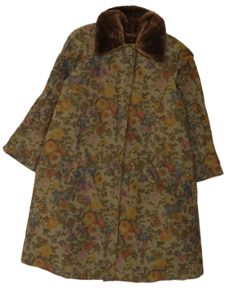 Vintage overfrakke til kvinder UK 18 XL Grøn blomster