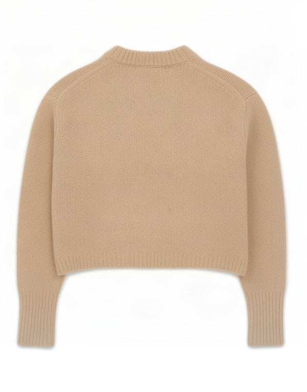 Zara Womens Crop Crew Neck Jumper Sweater UK 16 Large Beige Acryl