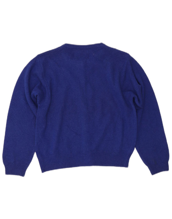 BENETTON Womens Crop Cardigan Sweater UK 14 Large Blue Wool