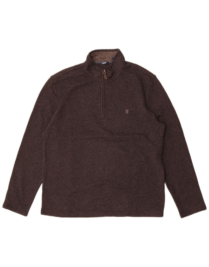 Izod Herre Zip Neck Jumper Sweater Stor Grå Polyester