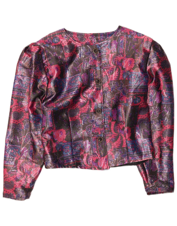 Vintage Dame Crop 4 Button Blazer Jacket UK 16 Large Multicolored Floral