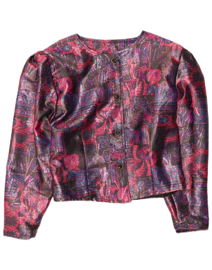 Vintage Dame Crop 4 Button Blazer Jacket UK 16 Large Multicolored Floral