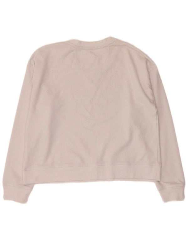 Dkny Womens Crop Graphic Sweatshirt Jumper UK 14 Medium White Bomuld