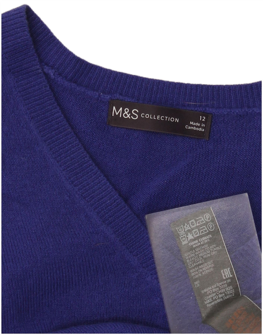 Marks & Spencer Dame V-hals sweater UK 12 Medium Blue Acryl