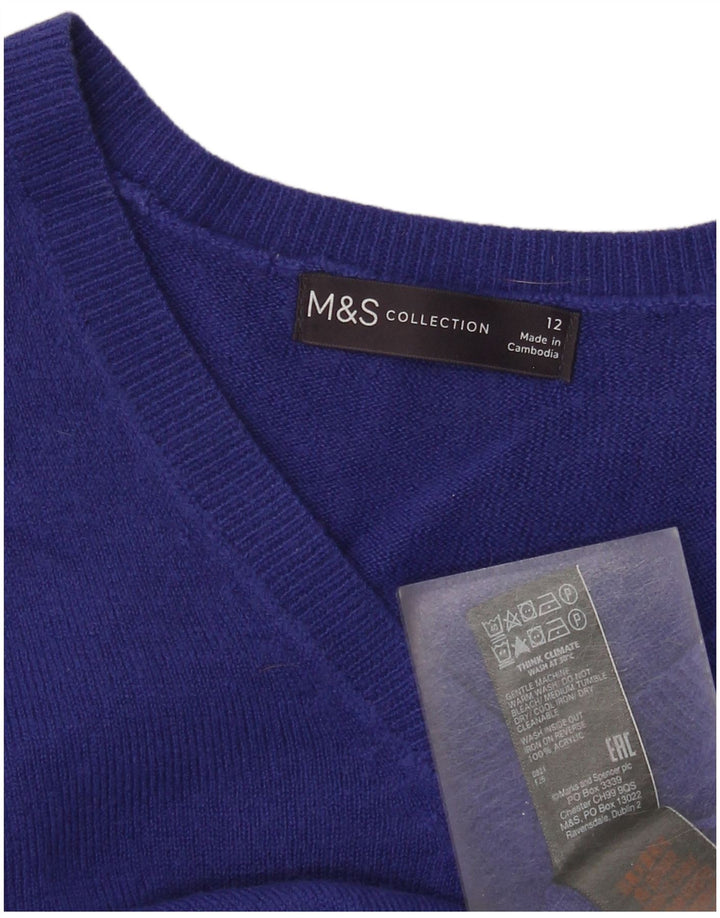 Marks & Spencer Dame V-hals sweater UK 12 Medium Blue Acryl