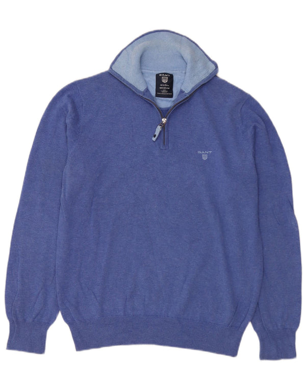 Gant Herre Zip Neck Jumper Sweater Medium Blue Bomuld