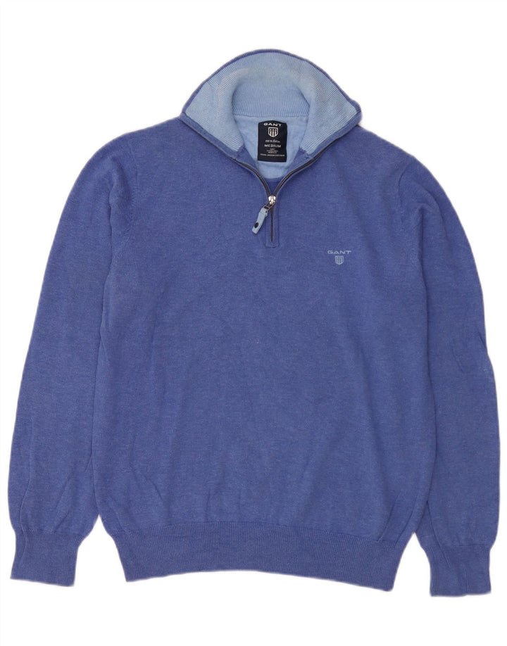Gant Herre Zip Neck Jumper Sweater Medium Blue Bomuld