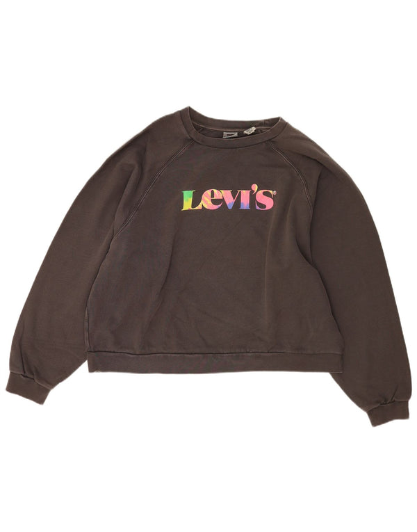 Levi's Grafisk Oversized Sweatshirt-trøje til kvinder UK 18 XL Grå Bomuld