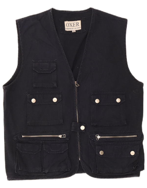 OXER Herre Utility Gilet UK 40 Large Navy Blue Cotton