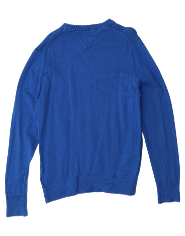 TOMMY HILFIGER Mens Boat Neck Jumper Sweater Medium Blue Cotton Vintage Tommy Hilfiger and Second-Hand Tommy Hilfiger from Messina Hembry 