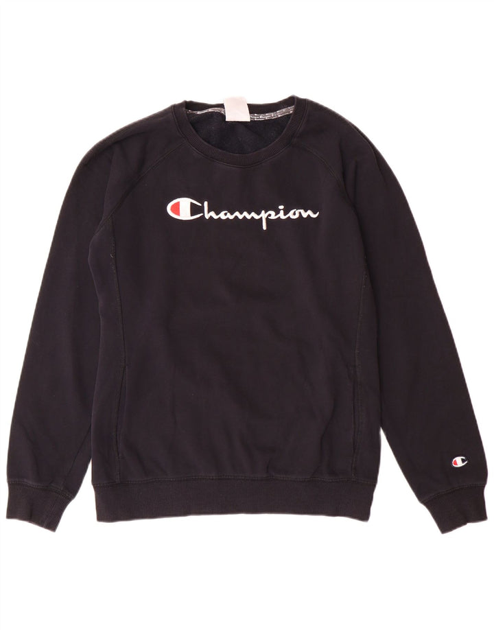 CHAMPION Dame Grafisk Sweatshirt Jumper UK 14 Medium Sort Bomuld